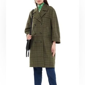 GANNI Green Plaid Wool Coat Sz XXS/XS